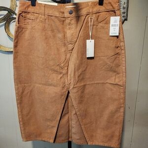 WARP + WEFT Tan Velana Midi Corduroy Skirt